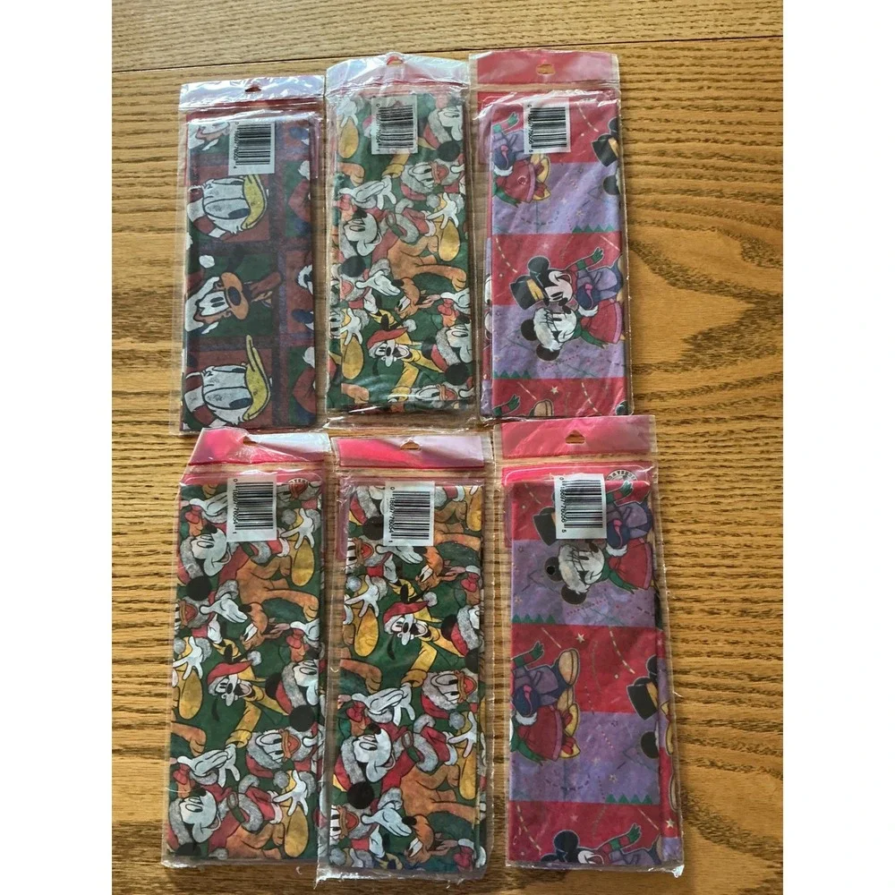 Vintage Disney Mickey & Friends Christmas Printed Tissue Paper Lot 6 Packs 24ct